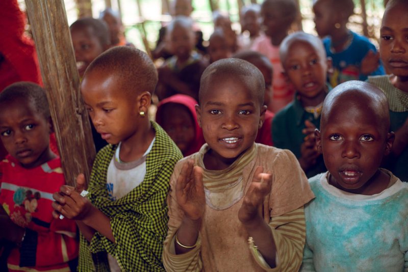 Maasai children gathered at the village